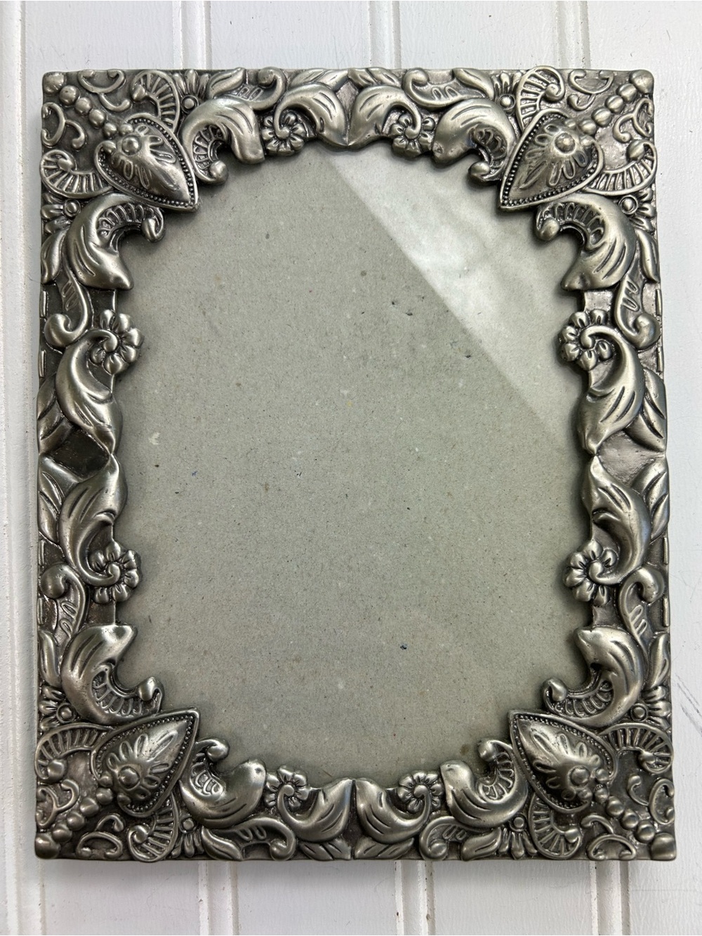 Pewter Frame Silver Picture Heart Scroll Cottagecore Shabby Chic 6x8